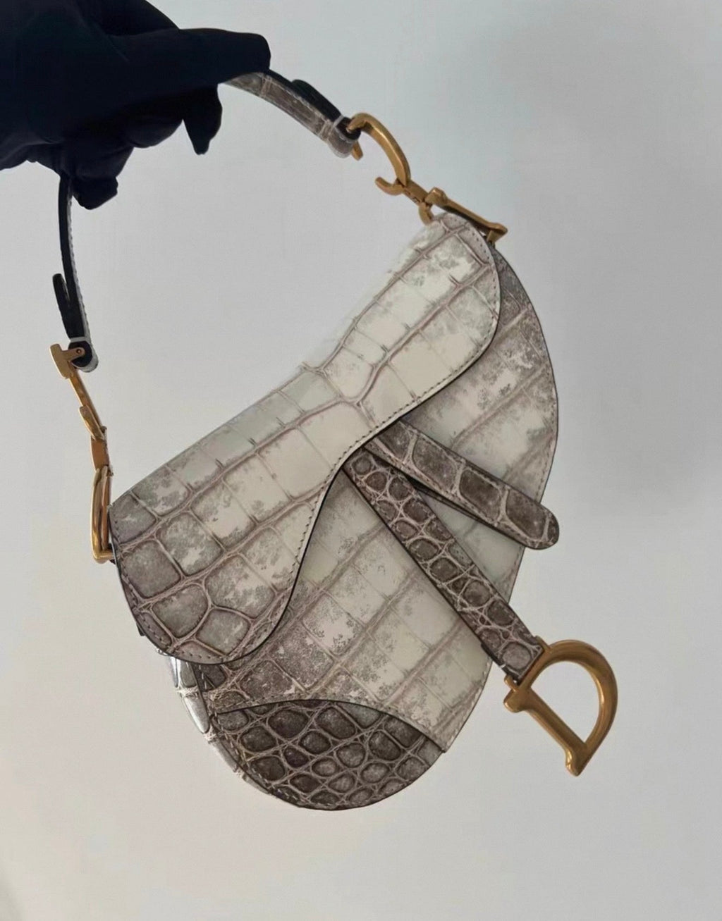 Dior Himalaya crocodile leather saddle bag gold hardware
