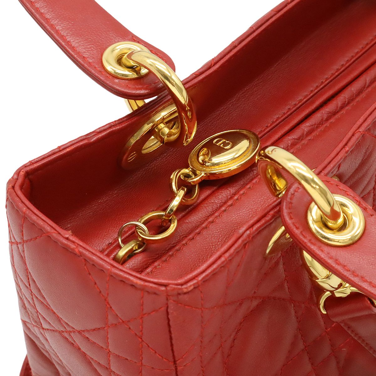 Dior Cannage Tote Leather Red Gold