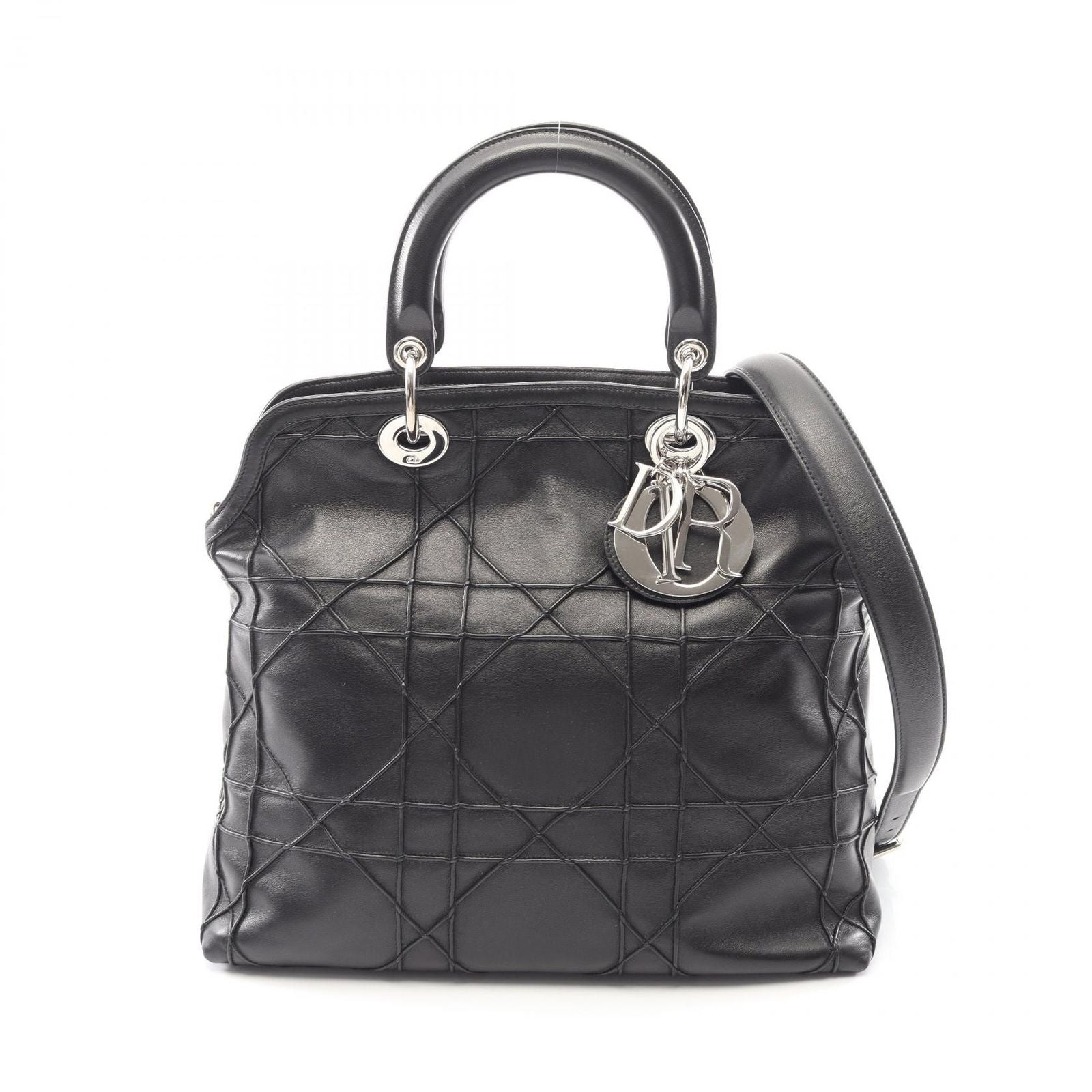Dior Handbag Granville Cannage 2-Way Black Leather