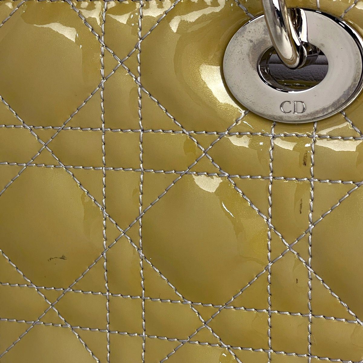 Dior Lady 2-Way Enamel Cannage Handbag Patent Leather Yellow
