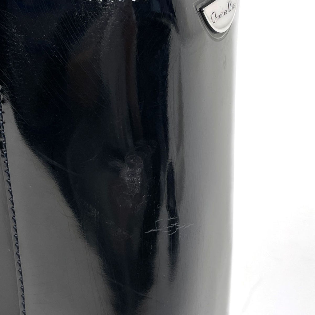 Dior Maris Pearl Handbag 2-Way Enamel Patent Leather Black