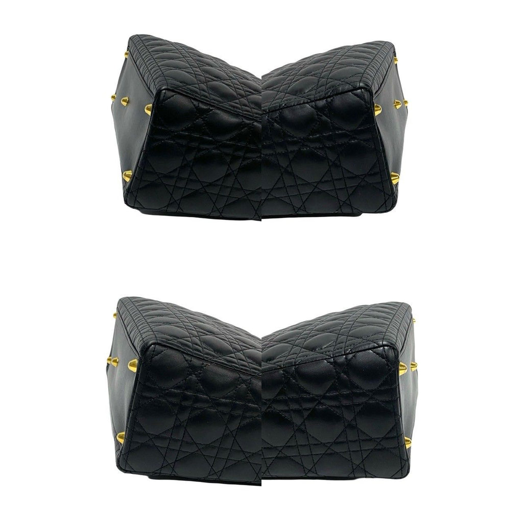 Dior Lady Cannage Stitch Leather Handbag Mini Tote Black