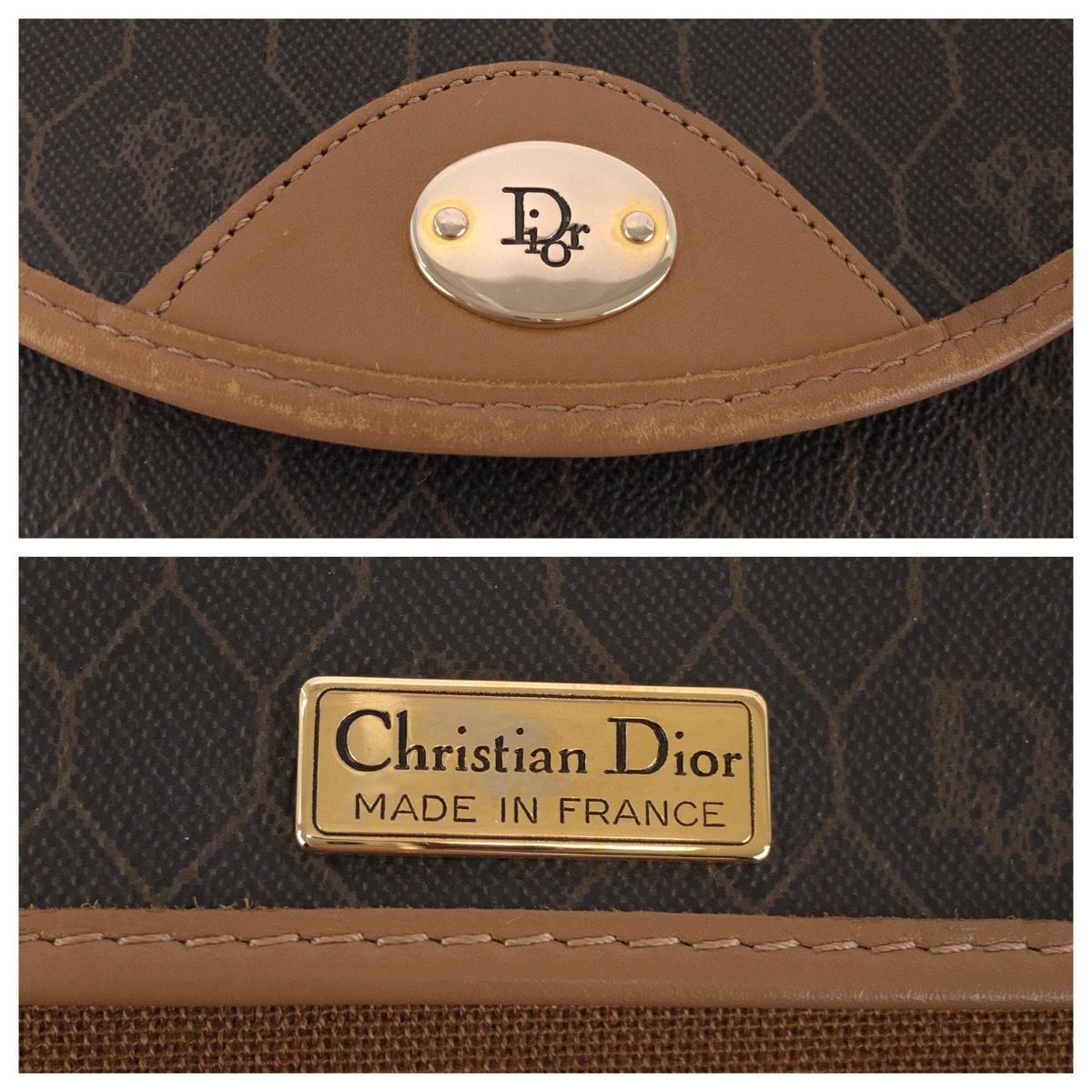 Dior Vintage Honeycomb Pattern Brown Beige Shoulder Bag Pochette
