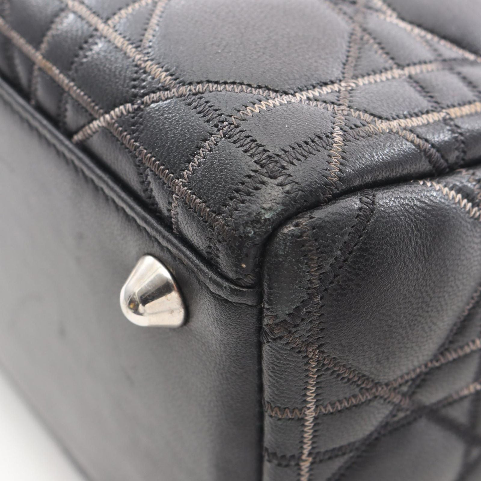 Dior Dio Handbag Ladydio Cannage Black Leather 2-Way Tote
