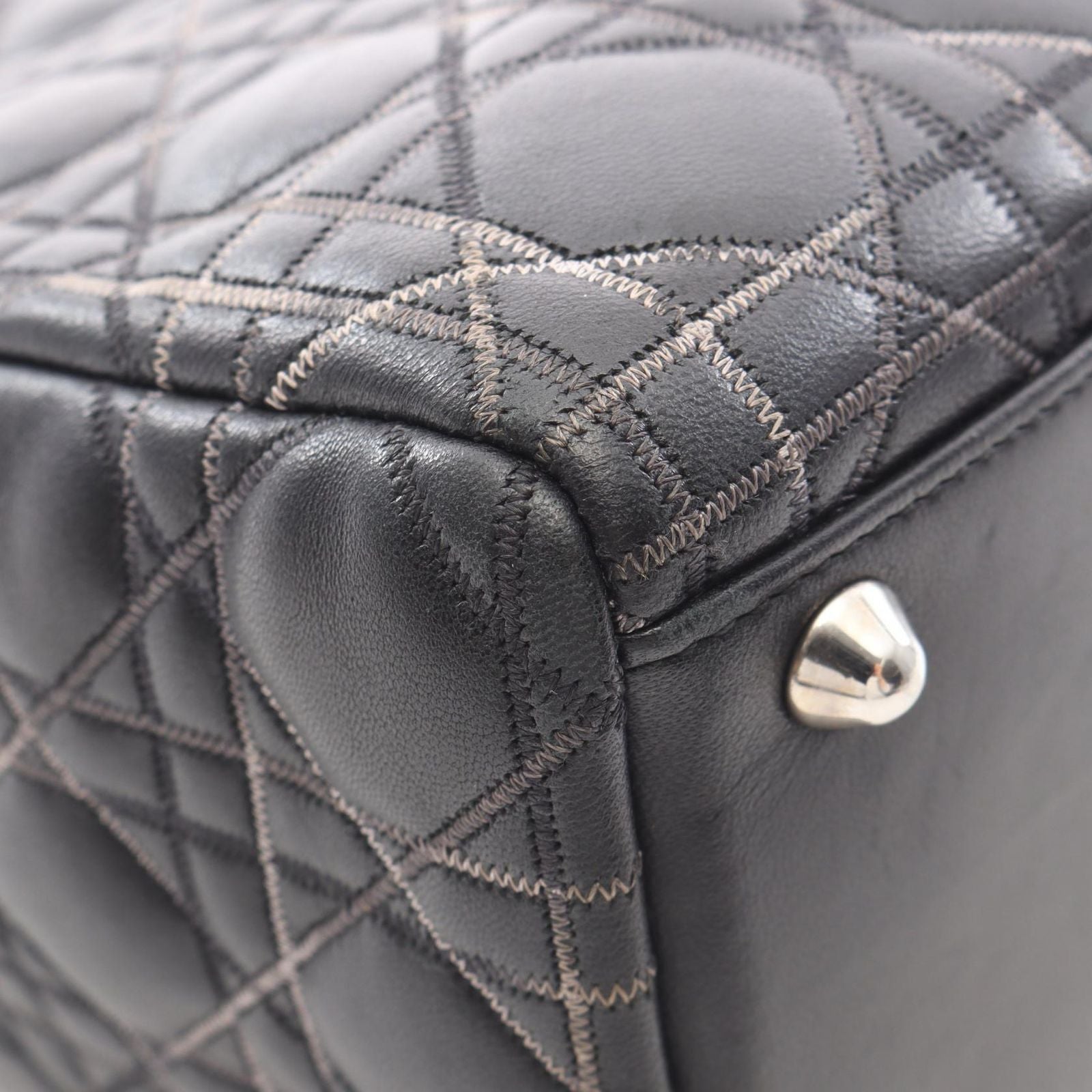 Dior Dio Handbag Ladydio Cannage Black Leather 2-Way Tote