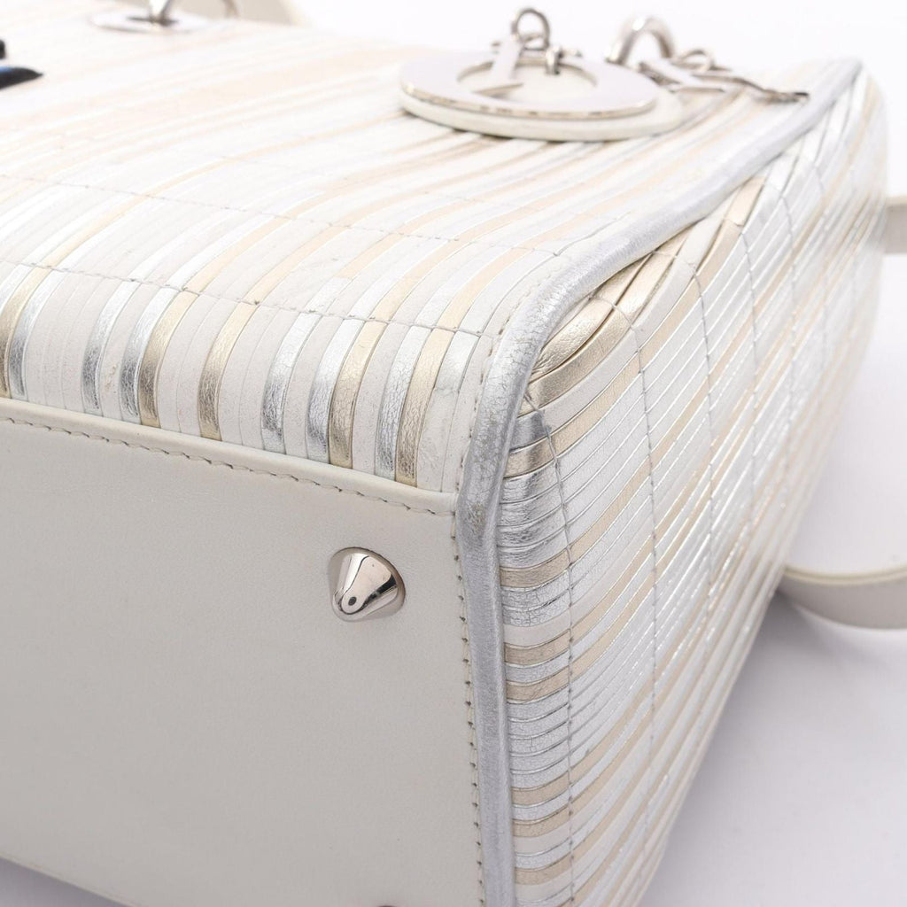 Dior Handbag Lady Dior 2-Way White Gold Silver Leather Tote
