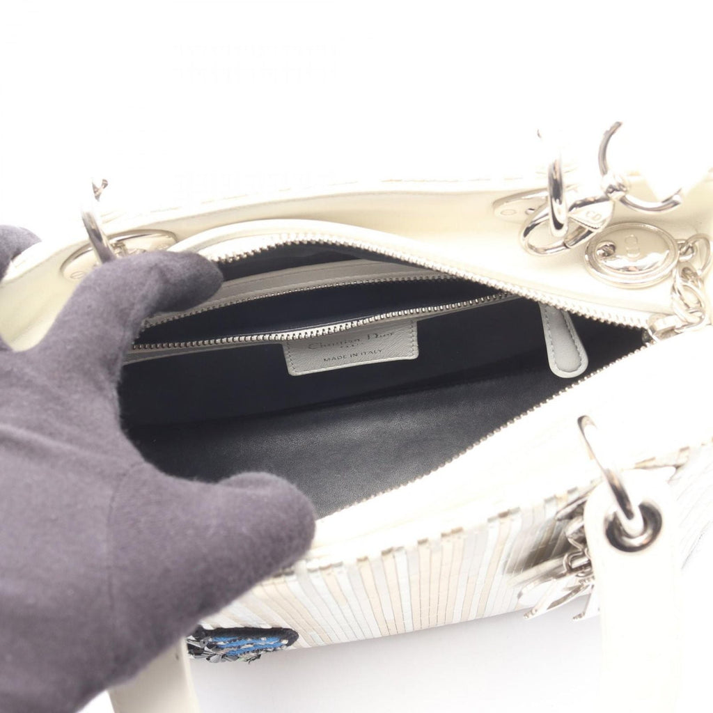 Dior Handbag Lady Dior 2-Way White Gold Silver Leather Tote