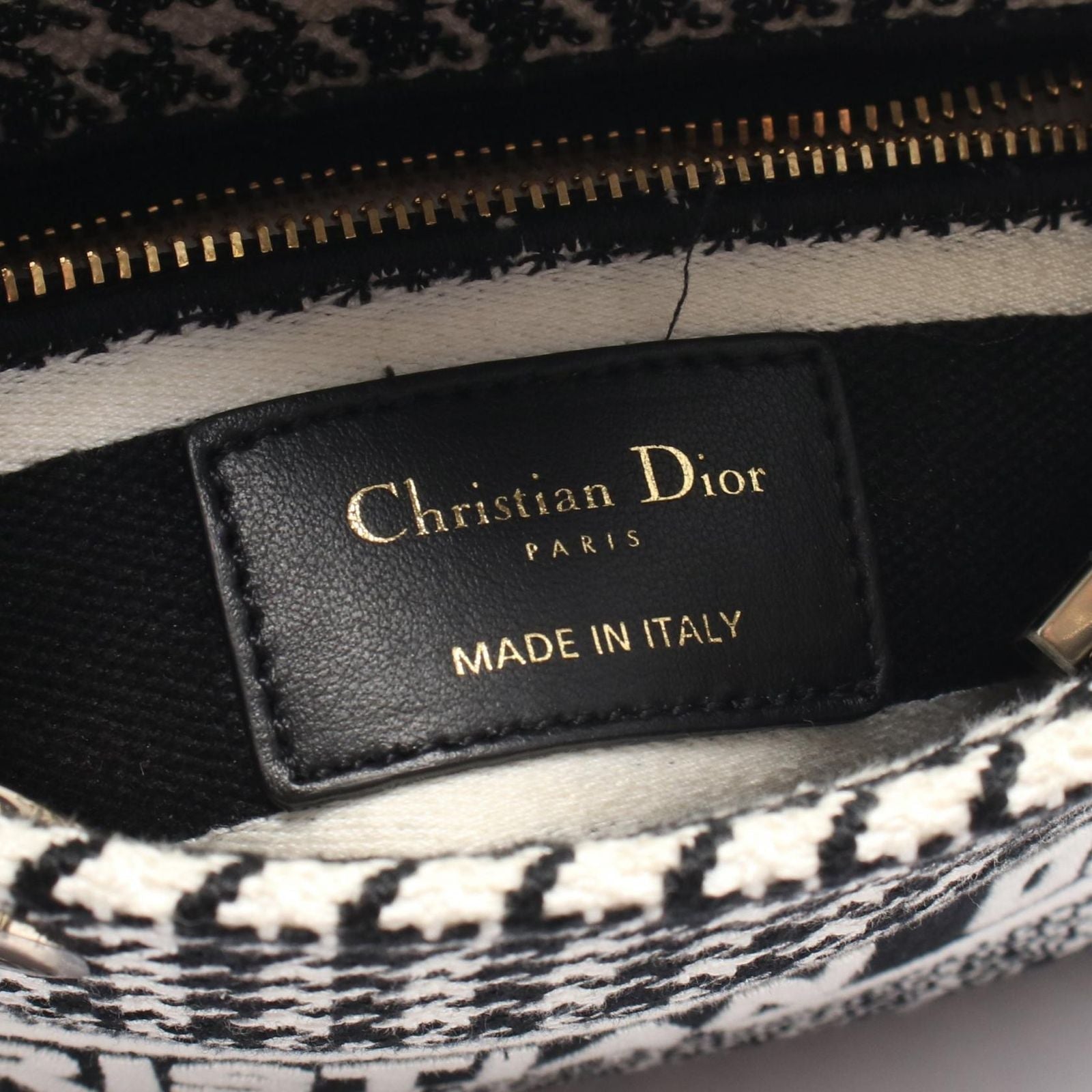 Dior Handbag Lady D-Lite Mini Houndstooth 2-Way White Black Canvas Lady Dior