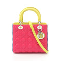 Dior Handbag Lady Dior Cannage 2-Way Magenta Blue Yellow Lambskin Tote