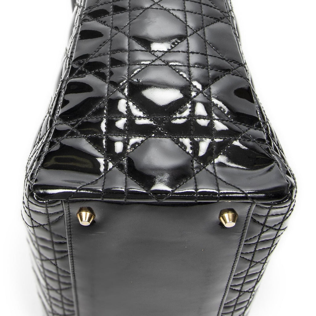 Dior Large Lady Dior Zip Black Cannage Patent Leather Handbag