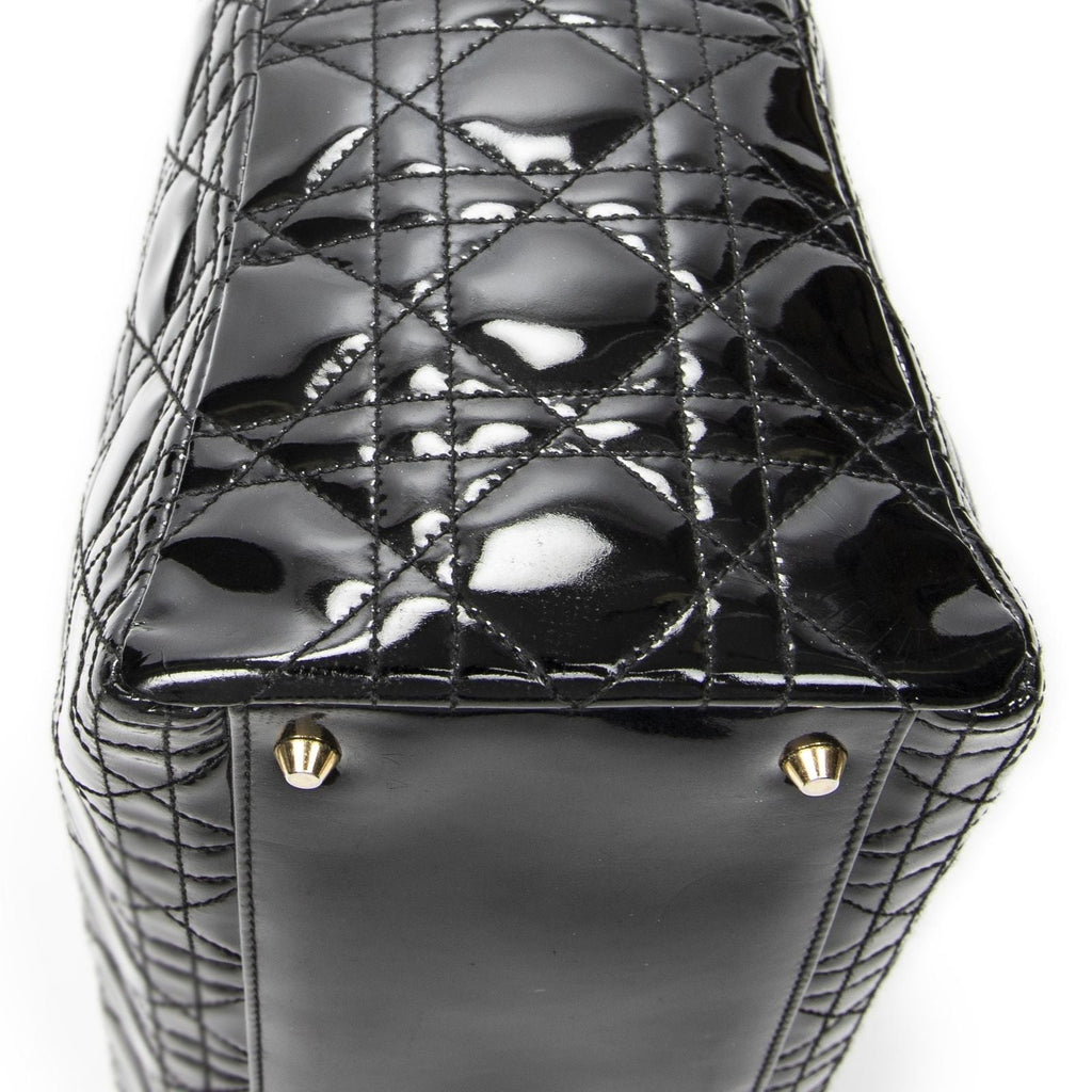 Dior Large Lady Dior Zip Black Cannage Patent Leather Handbag