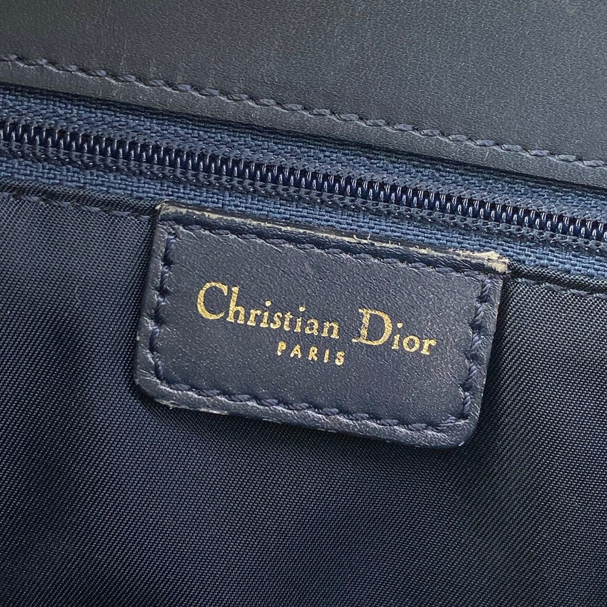 Dior Handbag Logo Glam White Dark Navy Gold Leather