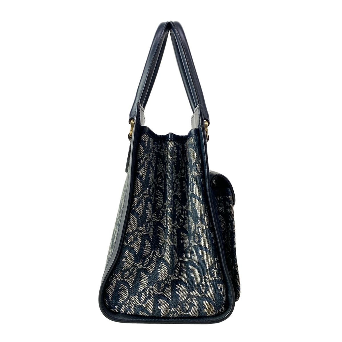 Dior Handbag Logo Glam White Dark Navy Gold Leather