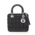 Dior Handbag Lady Dior 2-Way Black Leather Cannage Tote Midi