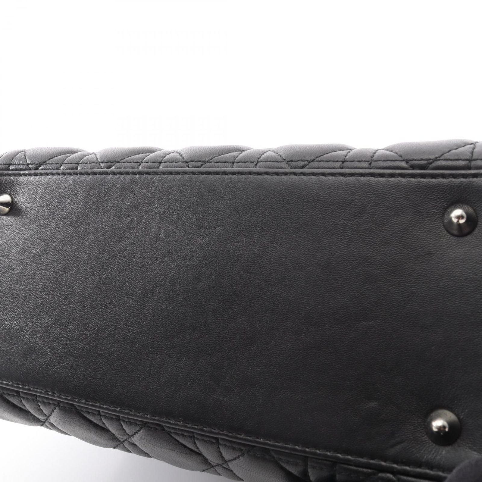 Dior Handbag Lady Dior 2-Way Black Leather Cannage Tote Midi