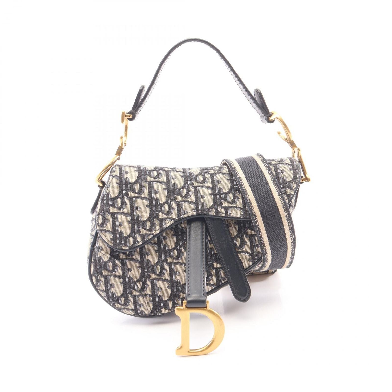 Dior Saddle Bag Mini Oblique Jacquard 2-Way Navy Canvas Leather