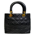 Dior Lady Cannage Handbag Gold Lambskin Leather Black Feminine