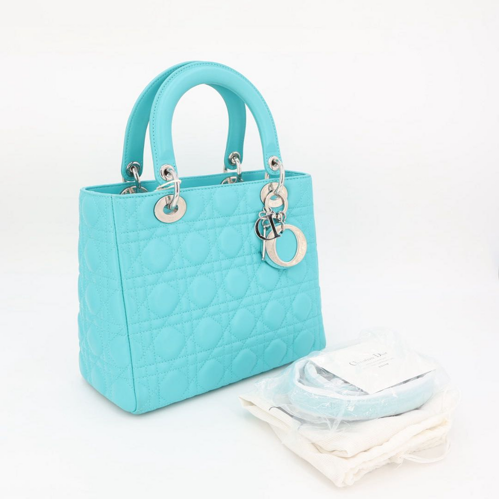 Dior Lady Cannage Leather 2-Way Handbag Blue