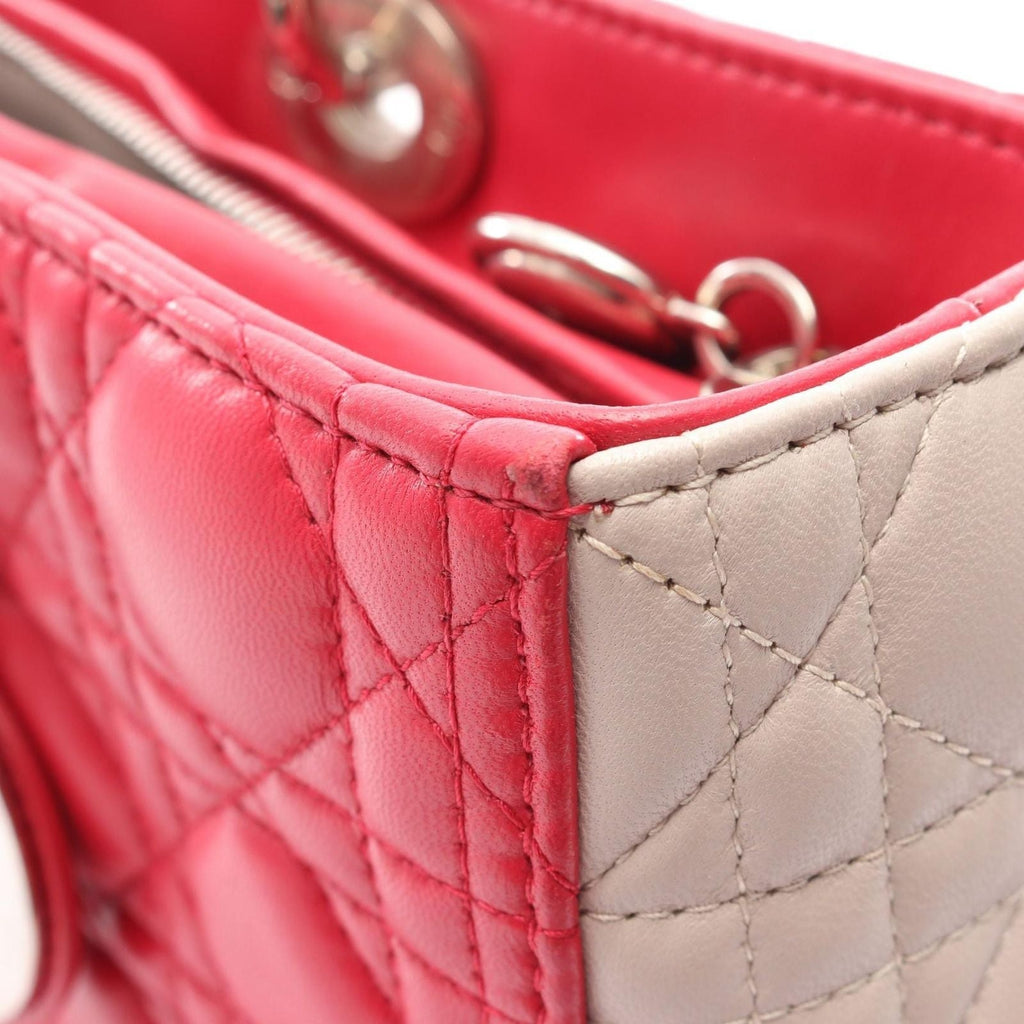 Dior Handbag Lady Dior Large Cannage 2-Way Pink Gray Leather Lady Dior Tote