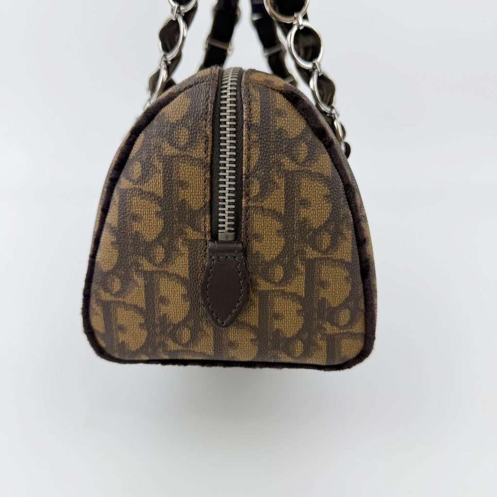 Dior Trotter Flower Charm Handbag Leather Brown Silver Vintage
