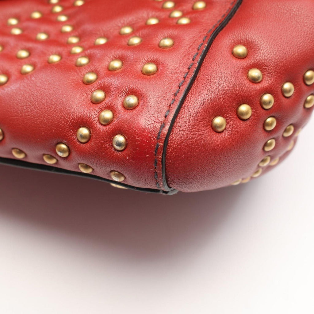 Dior Handbag Lady Dior 2-Way Red Leather Lady Dior Studs Tote
