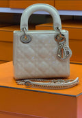 Christian Dior Beige Parent Leather small Lady Dior Bag