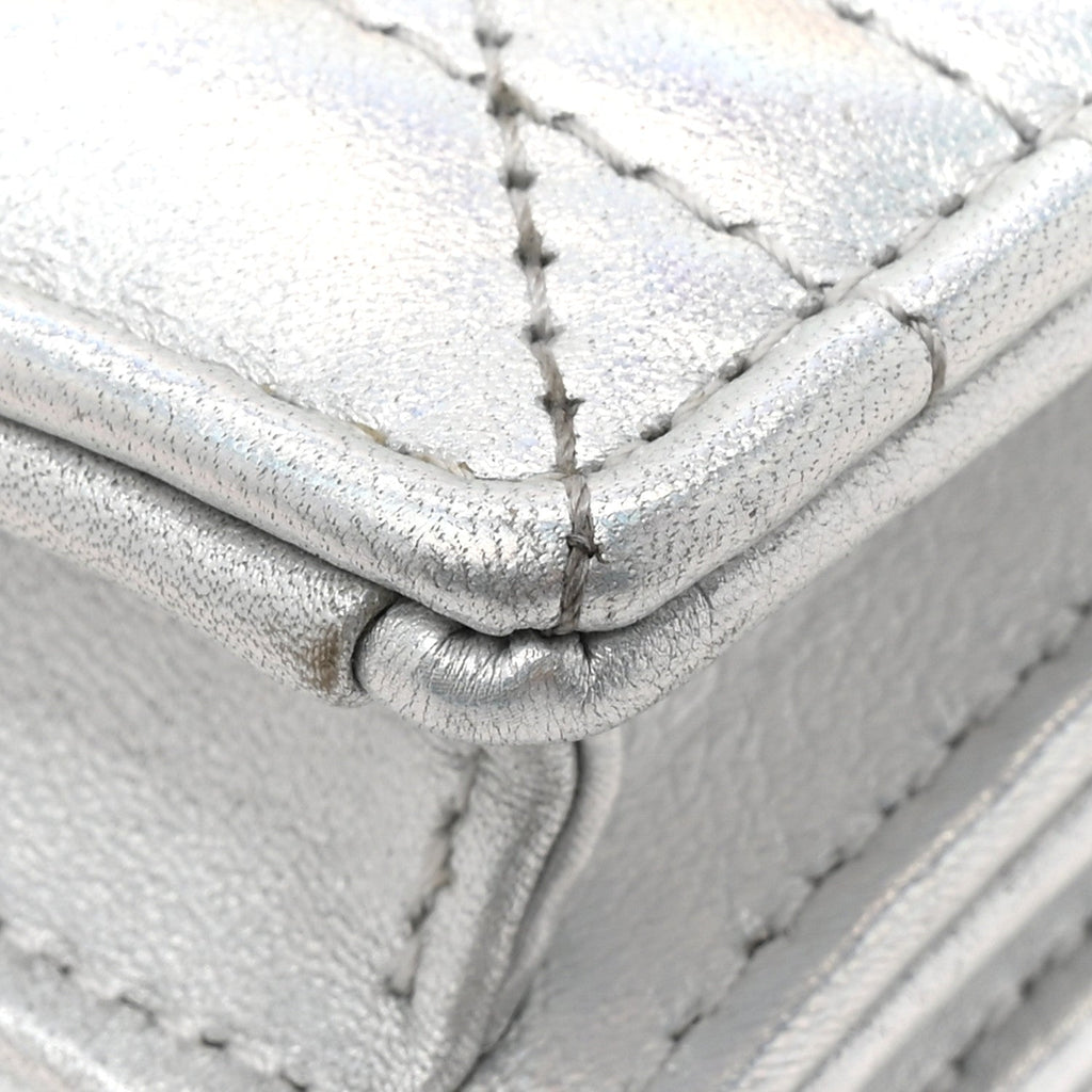 Iridescent Metallic Lambskin Cannage Mini My Dior Bag Silver