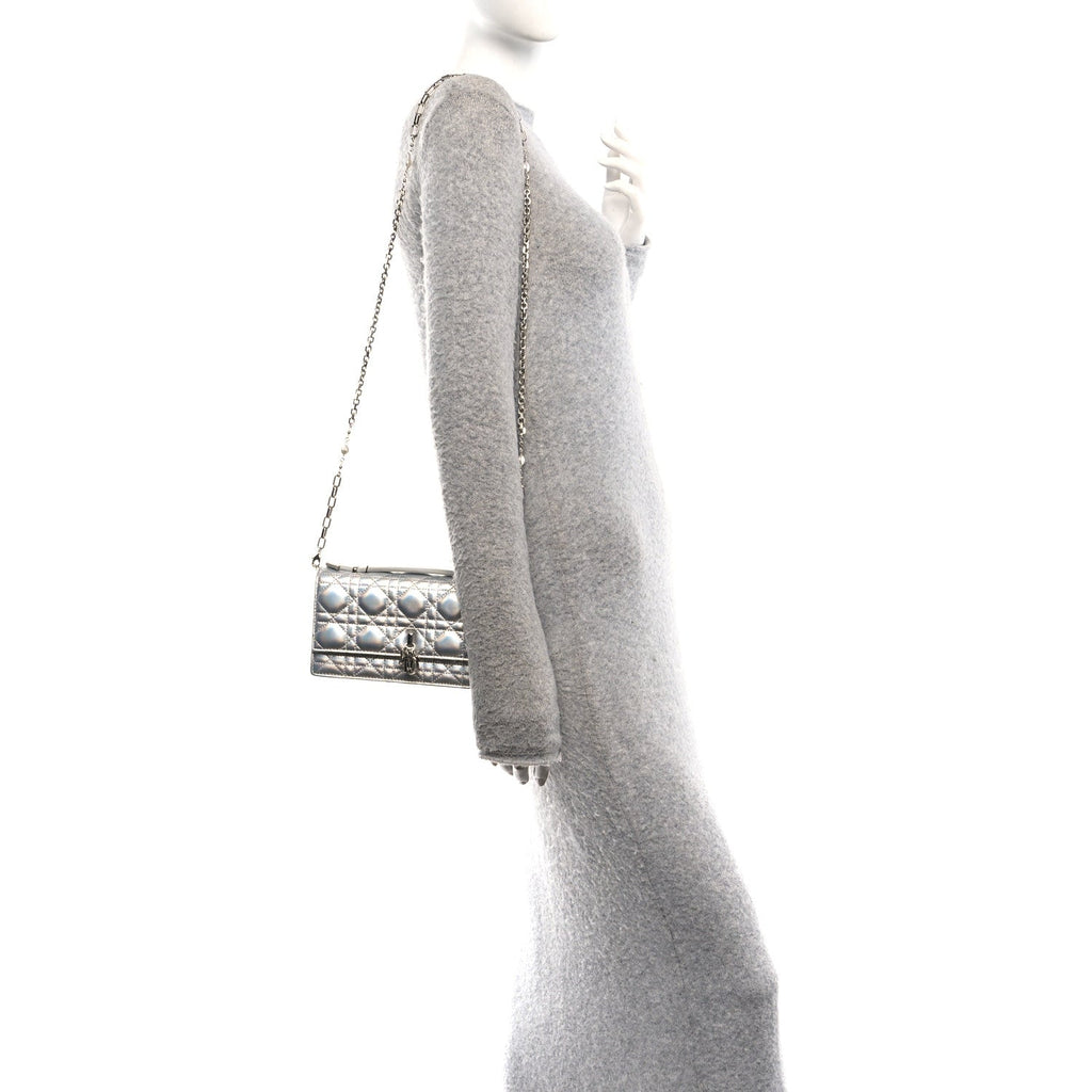 Iridescent Metallic Lambskin Cannage Mini My Dior Bag Silver