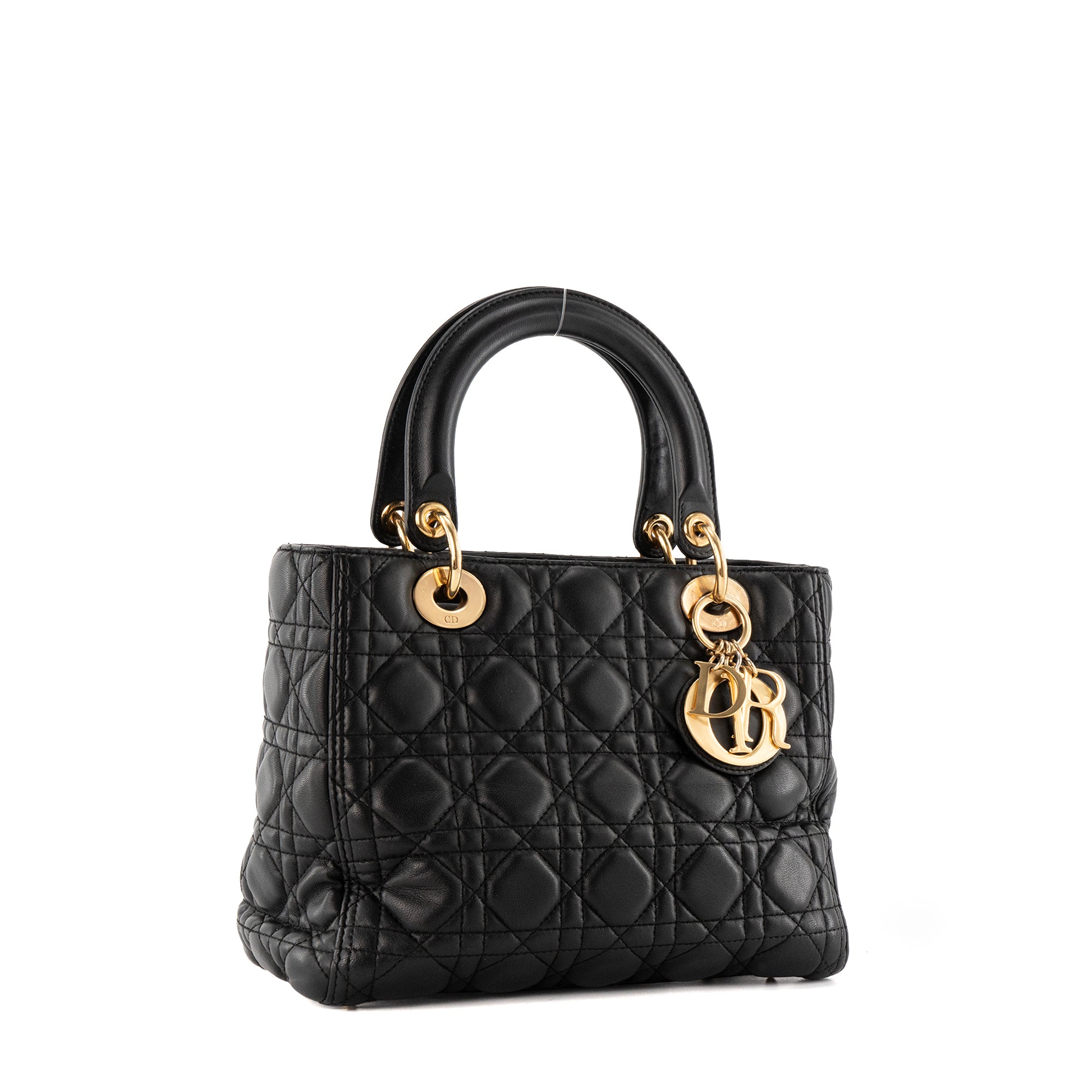 DIOR - Lady Dior medium Dior handbag in vintage black cannage black leather