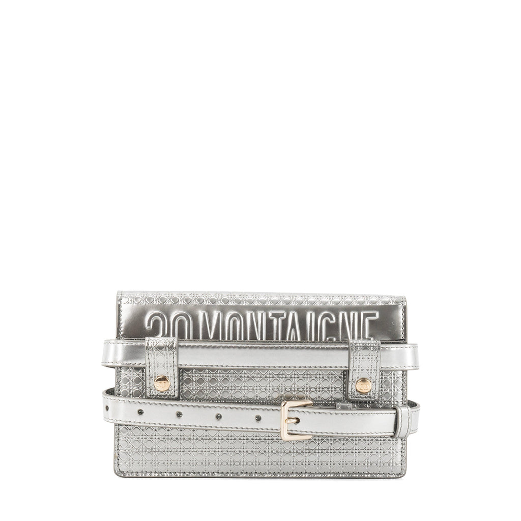 DIOR - Montaigne Pouch handbag in silver micro cannage leather